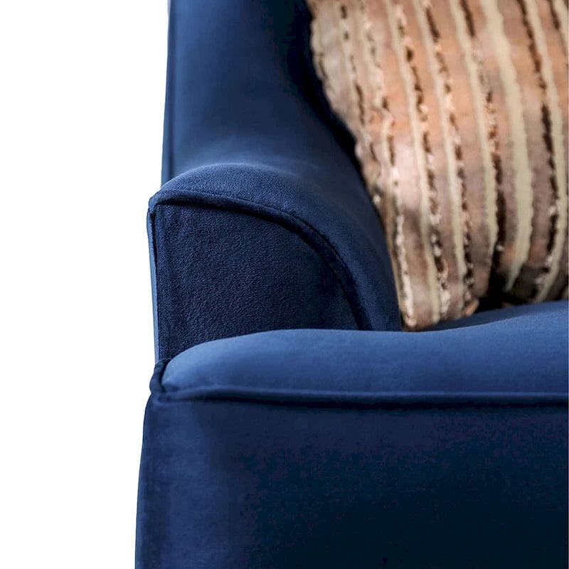 2-elementowy zestaw sofa i dwuosobowa sofa Eton, 12 poduszek, nóżki kabriolowe, granatowy szenil
