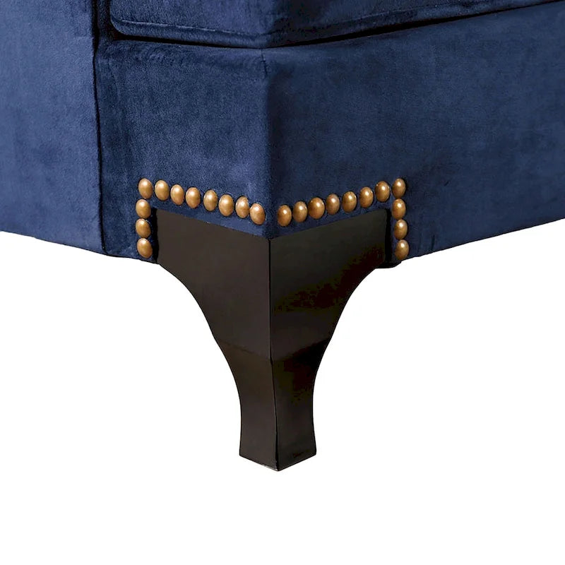 2-elementowy zestaw sofa i dwuosobowa sofa Eton, 12 poduszek, nóżki kabriolowe, granatowy szenil
