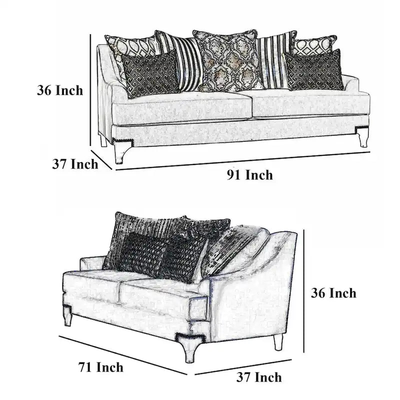 2-elementowy zestaw sofa i dwuosobowa sofa Eton, 12 poduszek, nóżki kabriolowe, granatowy szenil