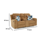 Damon-loveseat met dubbele ligfunctie, camelbruine polyesterbekleding, 2 kussens
