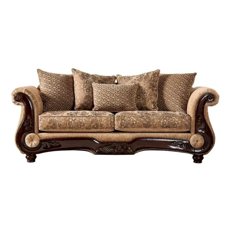 Conjunto de sofá y sofá de dos plazas Nican de 2 piezas, cuero sintético dorado tostado, 8 cojines decorativos
