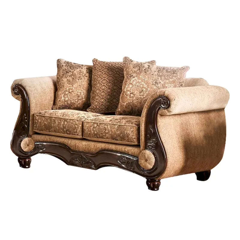 Conjunto de sofá y sofá de dos plazas Nican de 2 piezas, cuero sintético dorado tostado, 8 cojines decorativos