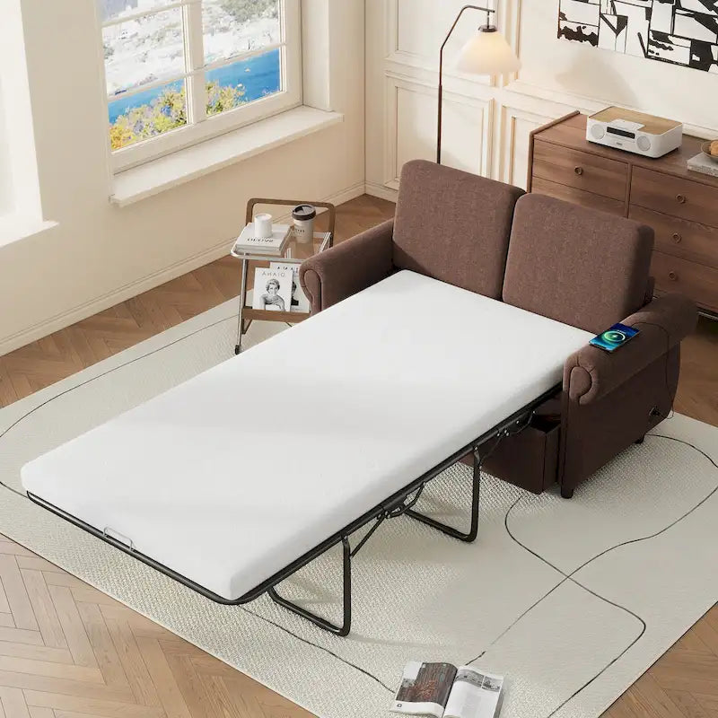 Roomfitters 57.9 uitschuifbare slaapbank-loveseat met matras van traagschuim in tweepersoonsformaat en twee USB-oplaadpoorten