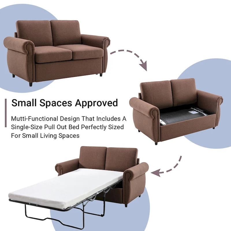 Roomfitters 57.9 uitschuifbare slaapbank-loveseat met matras van traagschuim in tweepersoonsformaat en twee USB-oplaadpoorten