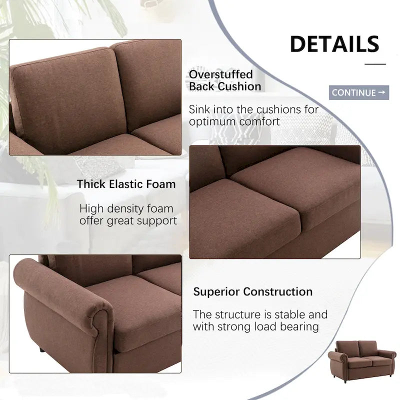Roomfitters 57.9 uitschuifbare slaapbank-loveseat met matras van traagschuim in tweepersoonsformaat en twee USB-oplaadpoorten