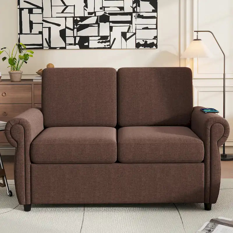 Roomfitters 57.9 uitschuifbare slaapbank-loveseat met matras van traagschuim in tweepersoonsformaat en twee USB-oplaadpoorten