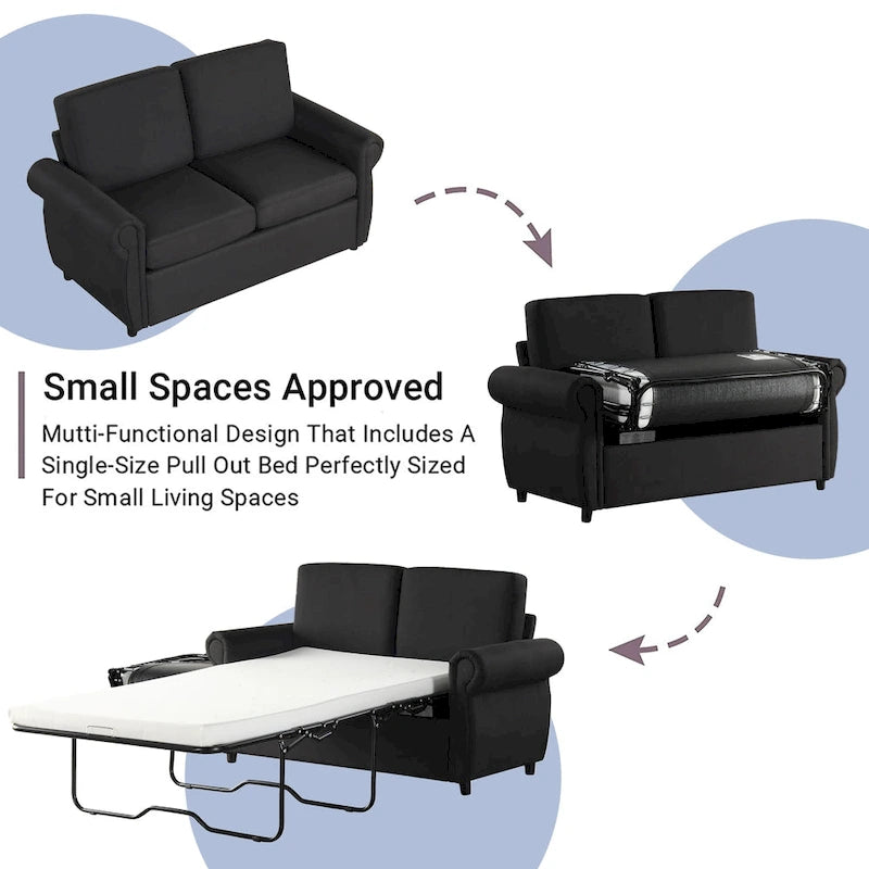Roomfitters 57.9 uitschuifbare slaapbank-loveseat met matras van traagschuim in tweepersoonsformaat en twee USB-oplaadpoorten
