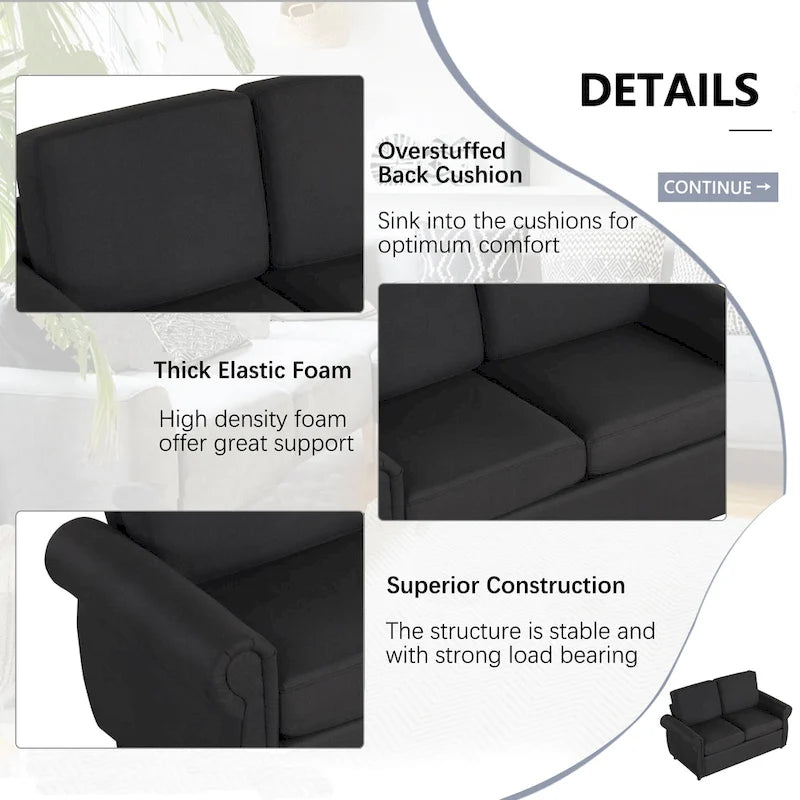 Roomfitters 57.9 uitschuifbare slaapbank-loveseat met matras van traagschuim in tweepersoonsformaat en twee USB-oplaadpoorten