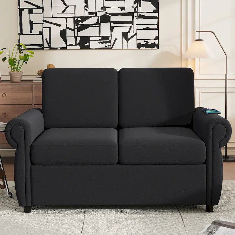 Roomfitters 57.9 uitschuifbare slaapbank-loveseat met matras van traagschuim in tweepersoonsformaat en twee USB-oplaadpoorten