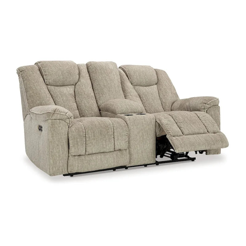 Elektrycznie rozkładana dwuosobowa sofa Marsh z regulowanym zagłówkiem i oświetleniem LED, beżowa, 76 Inch