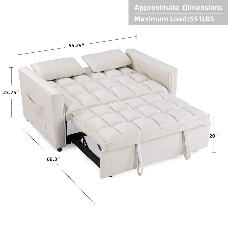 Modern, steppelt, átalakítható kétszemélyes kanapéágy – 68L x 55W x 20H