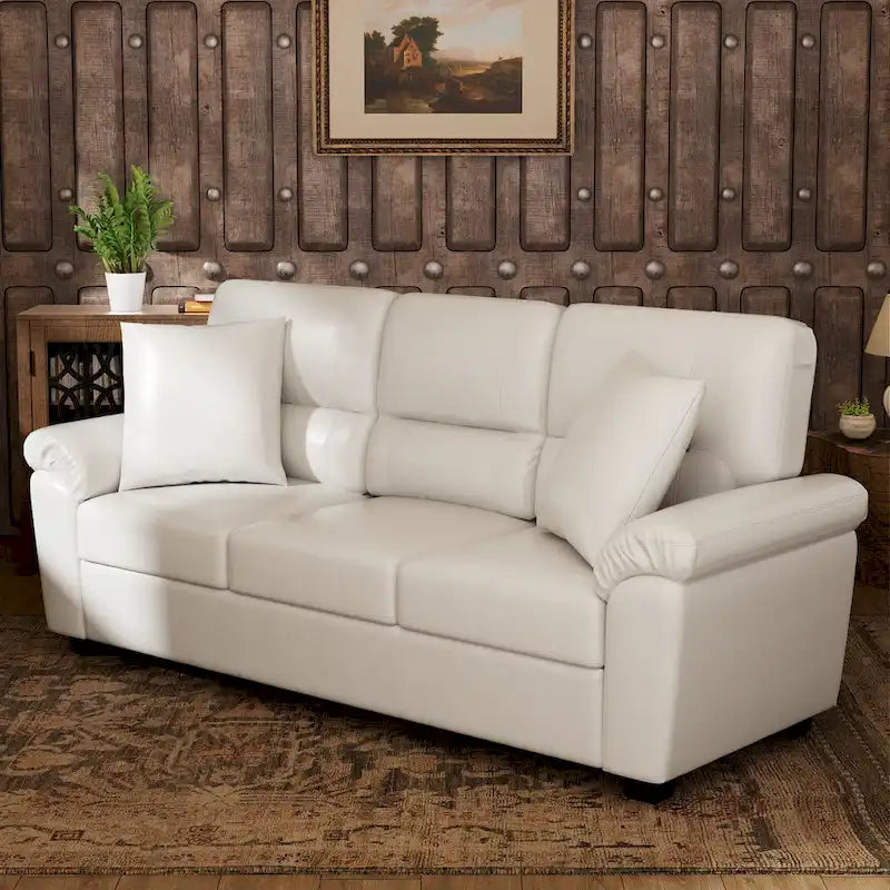 Ensemble de salon rembourré 4 pièces : fauteuil, causeuse et canapé en similicuir avec pouf
