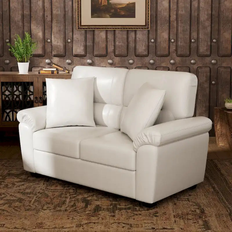 Ensemble de salon rembourré 4 pièces : fauteuil, causeuse et canapé en similicuir avec pouf