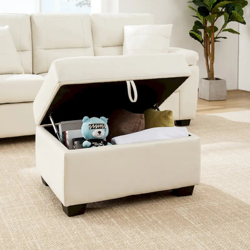 Ensemble de salon rembourré 4 pièces : fauteuil, causeuse et canapé en similicuir avec pouf