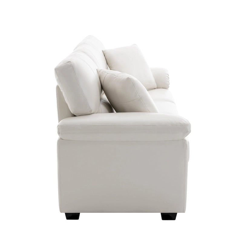 Ensemble de salon rembourré 4 pièces : fauteuil, causeuse et canapé en similicuir avec pouf