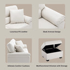 Ensemble de salon rembourré 4 pièces : fauteuil, causeuse et canapé en similicuir avec pouf