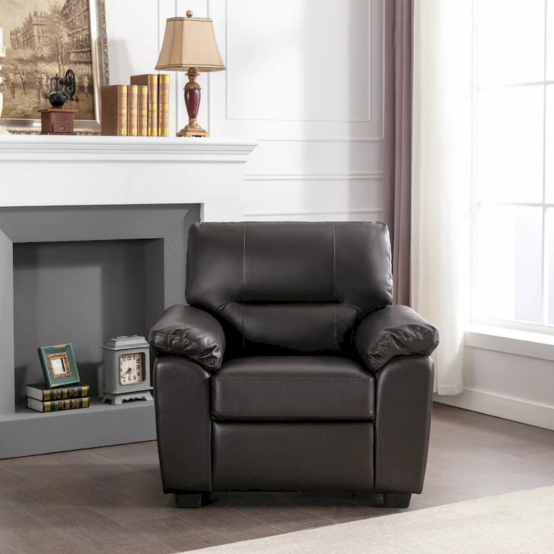 Ensemble de salon rembourré 4 pièces : fauteuil, causeuse et canapé en similicuir avec pouf