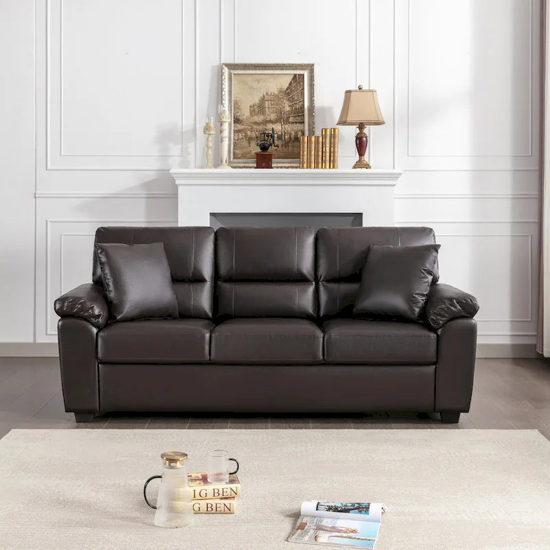 Ensemble de salon rembourré 4 pièces : fauteuil, causeuse et canapé en similicuir avec pouf