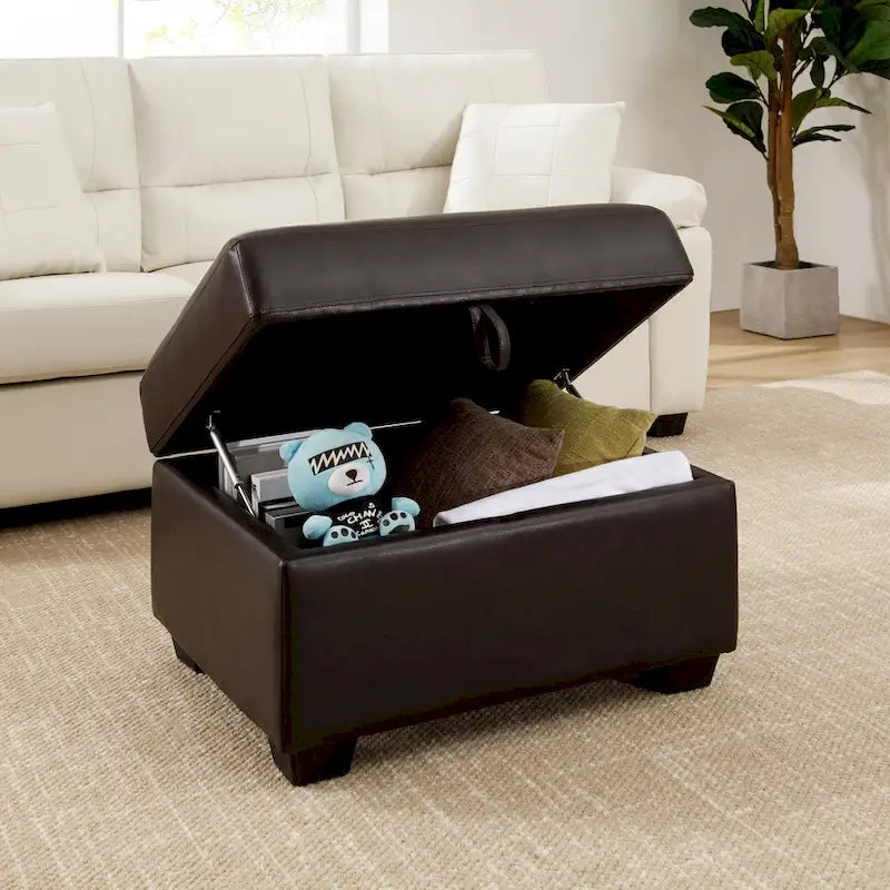 Ensemble de salon rembourré 4 pièces : fauteuil, causeuse et canapé en similicuir avec pouf