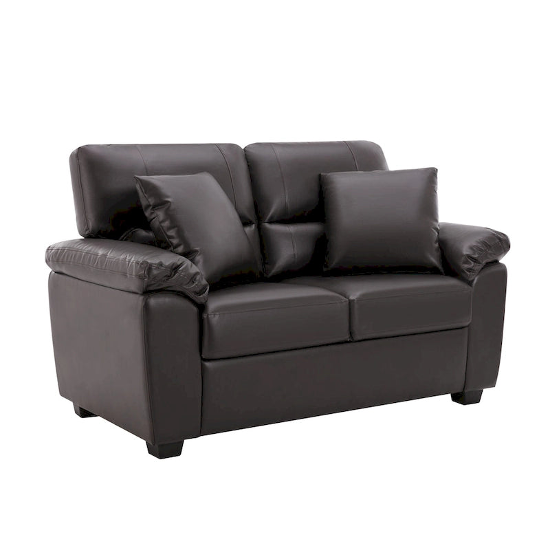 Ensemble de salon rembourré 4 pièces : fauteuil, causeuse et canapé en similicuir avec pouf