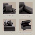 Ensemble de salon rembourré 4 pièces : fauteuil, causeuse et canapé en similicuir avec pouf