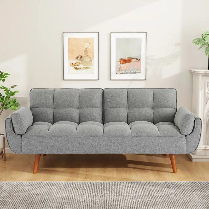 Divano letto futon da 75.39 pollici, divanetto imbottito trasformabile con schienale sdoppiato trapuntato e funzione reclinabile