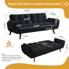 Divano letto futon da 75.39 pollici, divanetto imbottito trasformabile con schienale sdoppiato trapuntato e funzione reclinabile