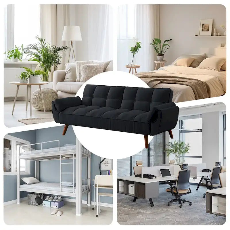Divano letto futon da 75.39 pollici, divanetto imbottito trasformabile con schienale sdoppiato trapuntato e funzione reclinabile