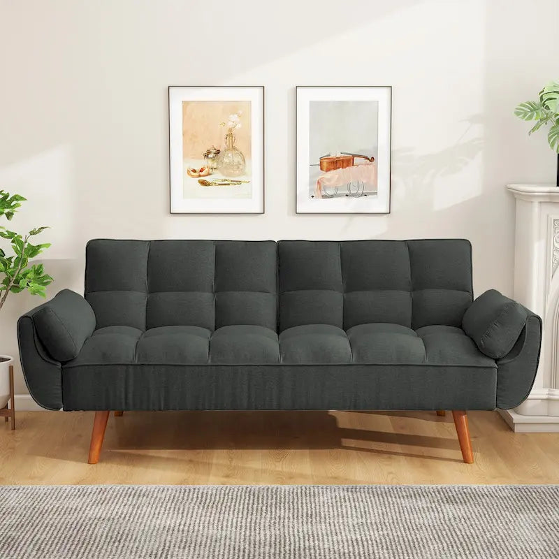 Divano letto futon da 75.39 pollici, divanetto imbottito trasformabile con schienale sdoppiato trapuntato e funzione reclinabile
