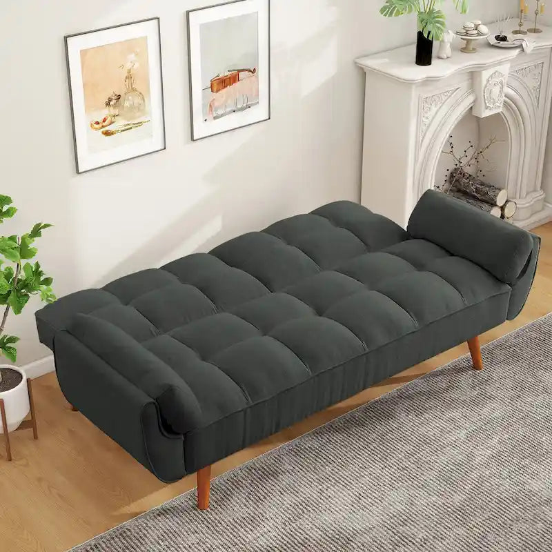 Divano letto futon da 75.39 pollici, divanetto imbottito trasformabile con schienale sdoppiato trapuntato e funzione reclinabile