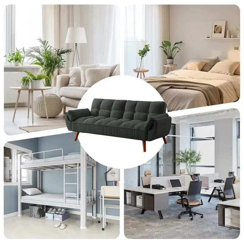 Divano letto futon da 75.39 pollici, divanetto imbottito trasformabile con schienale sdoppiato trapuntato e funzione reclinabile