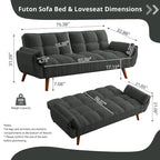 Divano letto futon da 75.39 pollici, divanetto imbottito trasformabile con schienale sdoppiato trapuntato e funzione reclinabile