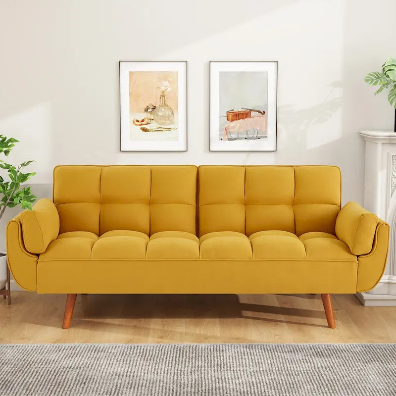 Divano letto futon da 75.39 pollici, divanetto imbottito trasformabile con schienale sdoppiato trapuntato e funzione reclinabile