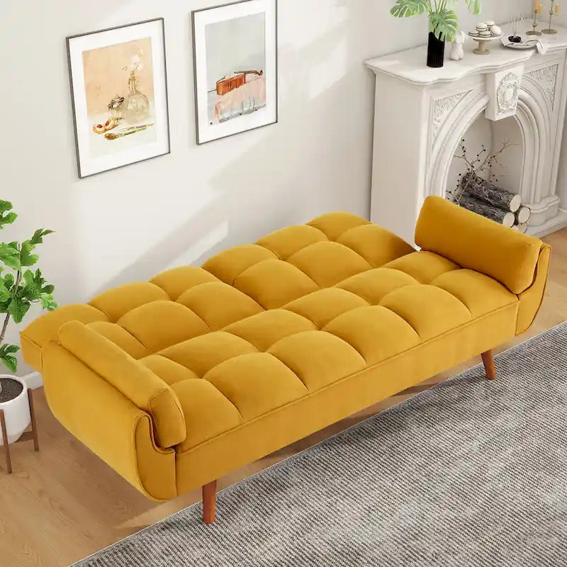 Divano letto futon da 75.39 pollici, divanetto imbottito trasformabile con schienale sdoppiato trapuntato e funzione reclinabile