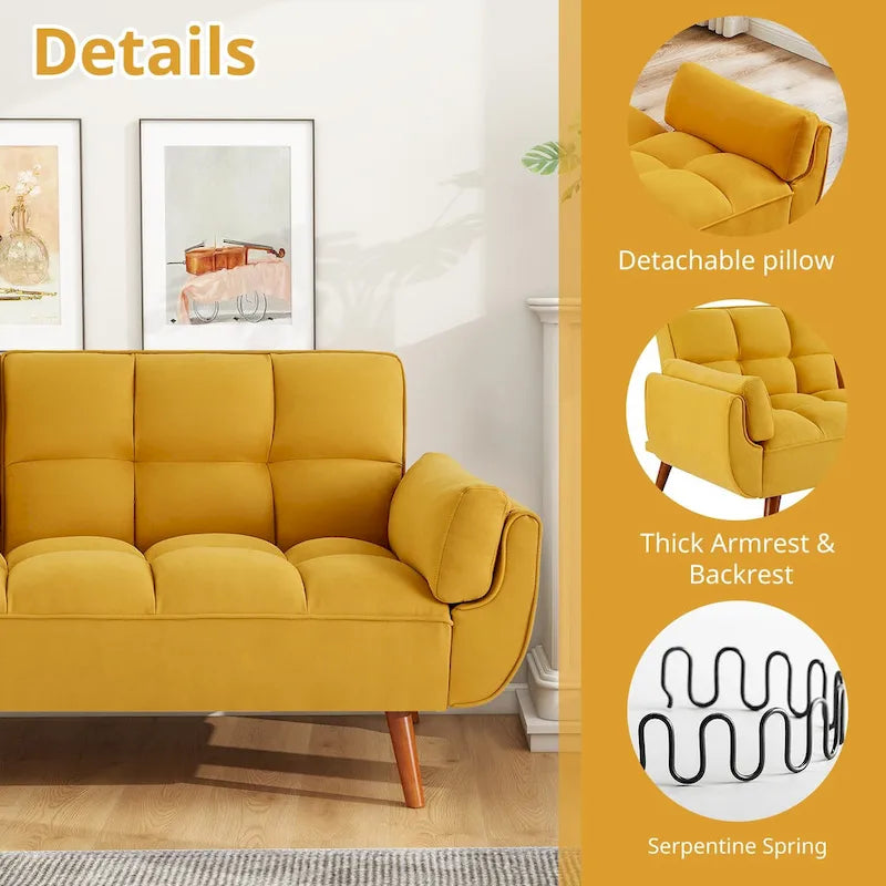 Divano letto futon da 75.39 pollici, divanetto imbottito trasformabile con schienale sdoppiato trapuntato e funzione reclinabile
