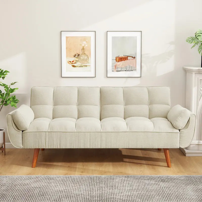 Divano letto futon da 75.39 pollici, divanetto imbottito trasformabile con schienale sdoppiato trapuntato e funzione reclinabile