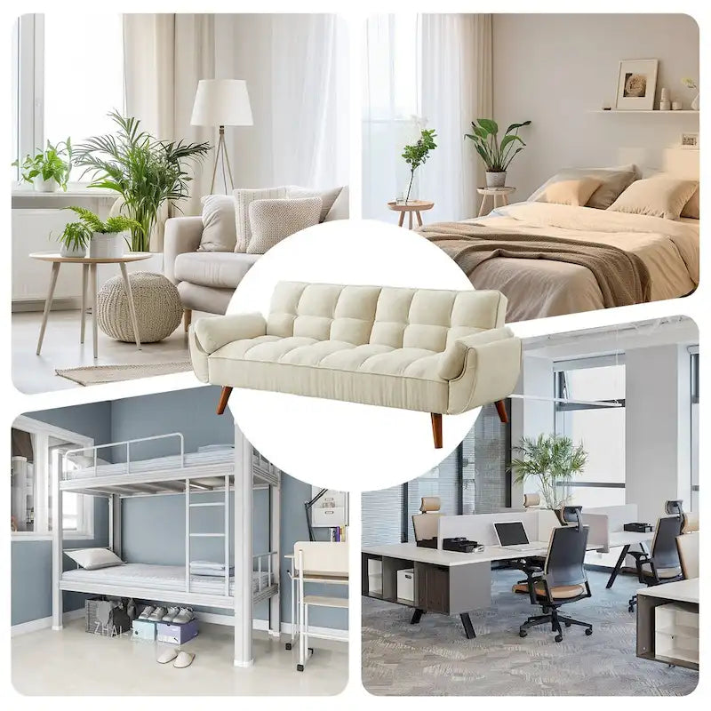 Divano letto futon da 75.39 pollici, divanetto imbottito trasformabile con schienale sdoppiato trapuntato e funzione reclinabile