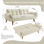 Divano letto futon da 75.39 pollici, divanetto imbottito trasformabile con schienale sdoppiato trapuntato e funzione reclinabile