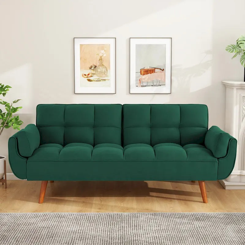 Divano letto futon da 75.39 pollici, divanetto imbottito trasformabile con schienale sdoppiato trapuntato e funzione reclinabile