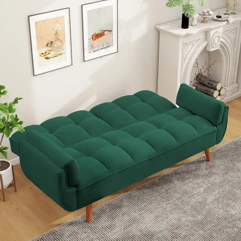 Divano letto futon da 75.39 pollici, divanetto imbottito trasformabile con schienale sdoppiato trapuntato e funzione reclinabile