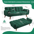 Divano letto futon da 75.39 pollici, divanetto imbottito trasformabile con schienale sdoppiato trapuntato e funzione reclinabile