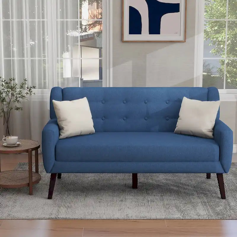 Pikowana dwuosobowa sofa z lnu i bawełny z poduszkami