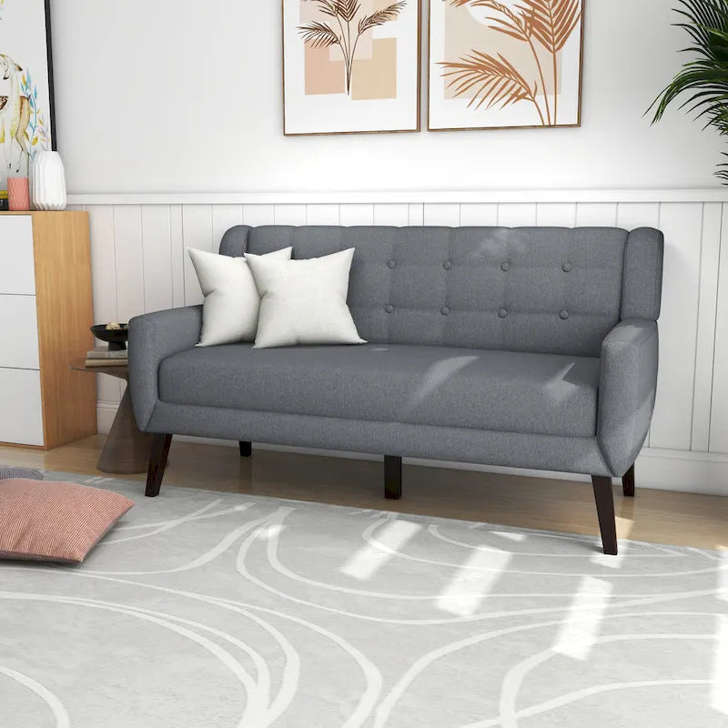 Pikowana dwuosobowa sofa z lnu i bawełny z poduszkami