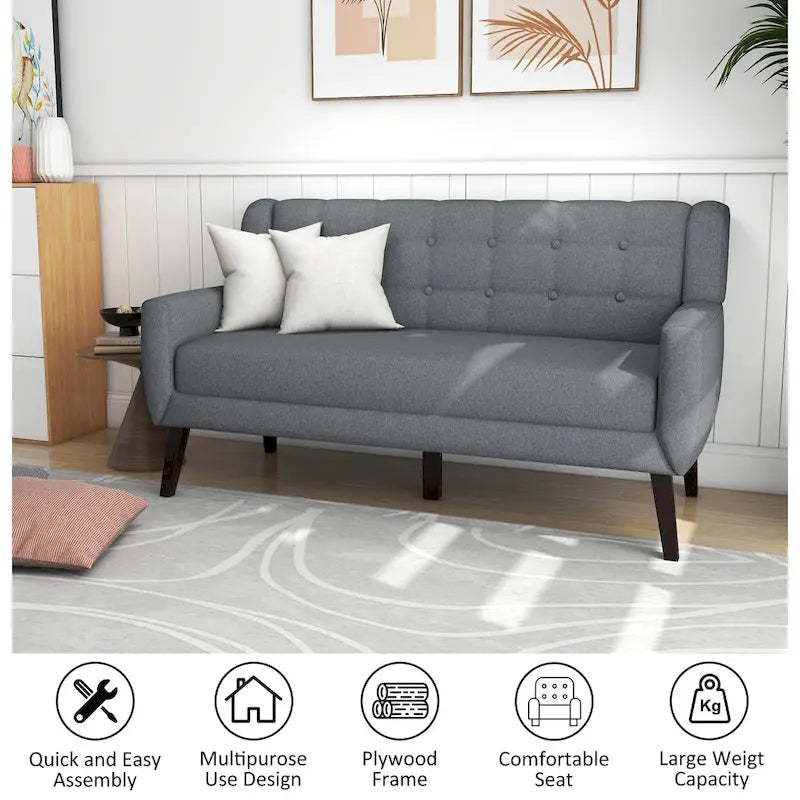 Pikowana dwuosobowa sofa z lnu i bawełny z poduszkami