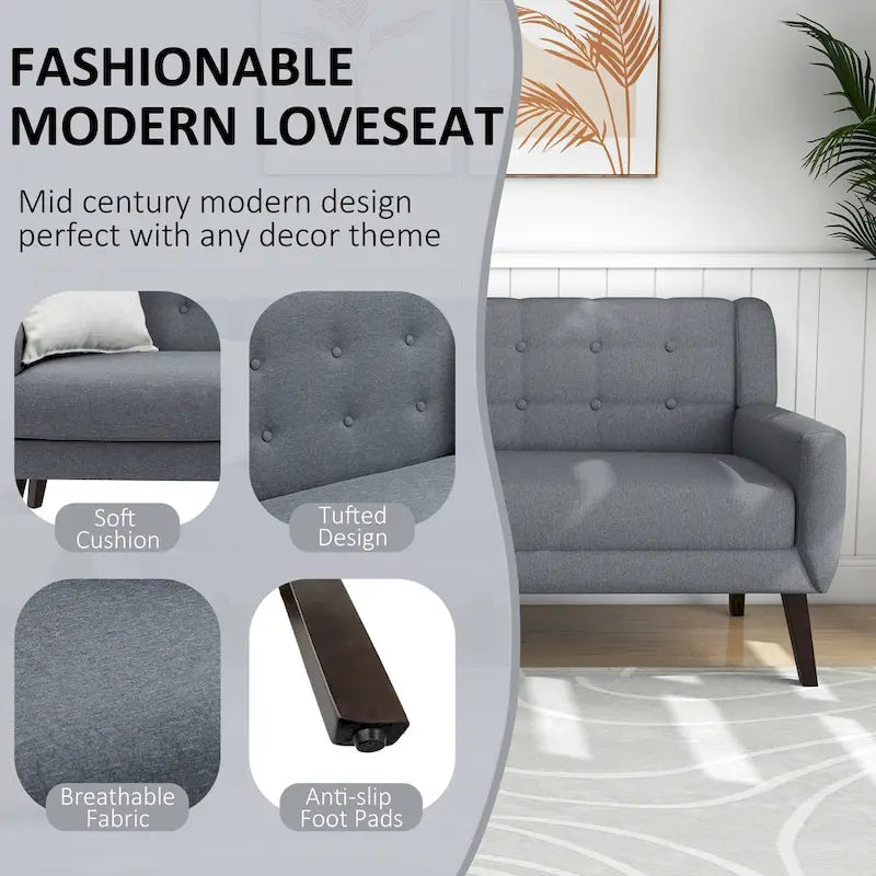 Pikowana dwuosobowa sofa z lnu i bawełny z poduszkami