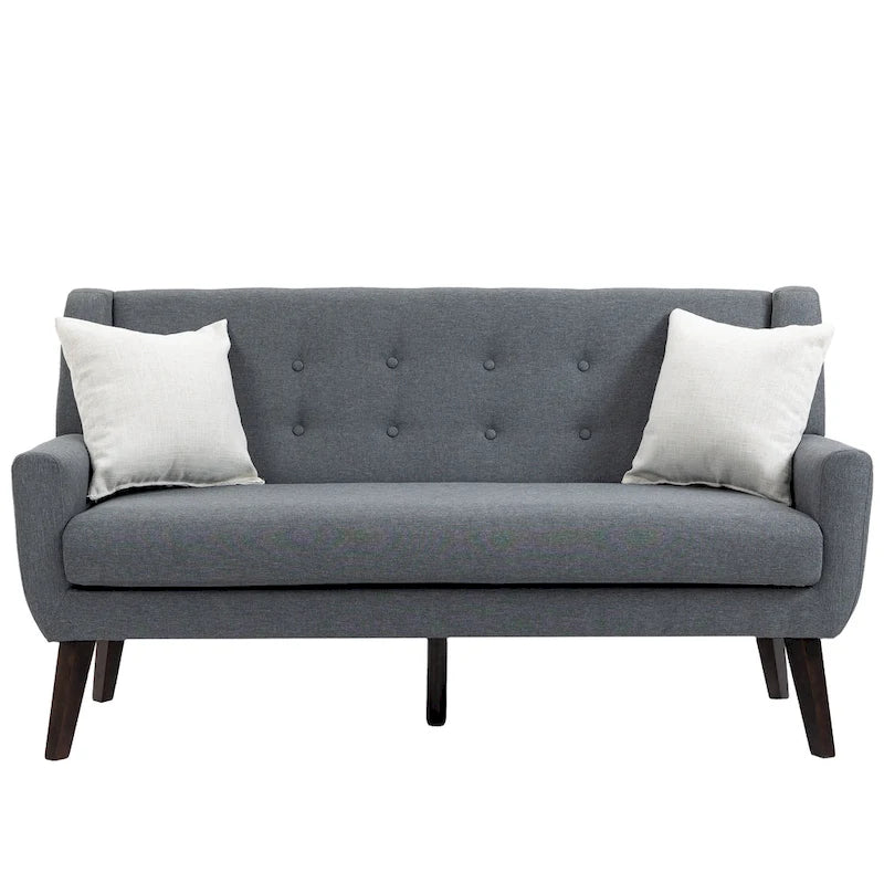 Pikowana dwuosobowa sofa z lnu i bawełny z poduszkami