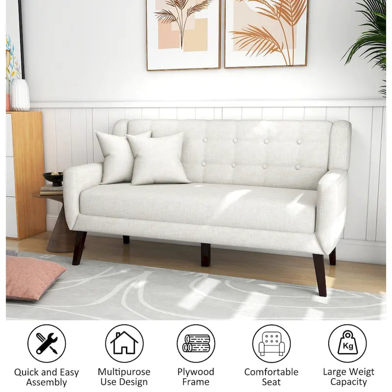 Pikowana dwuosobowa sofa z lnu i bawełny z poduszkami