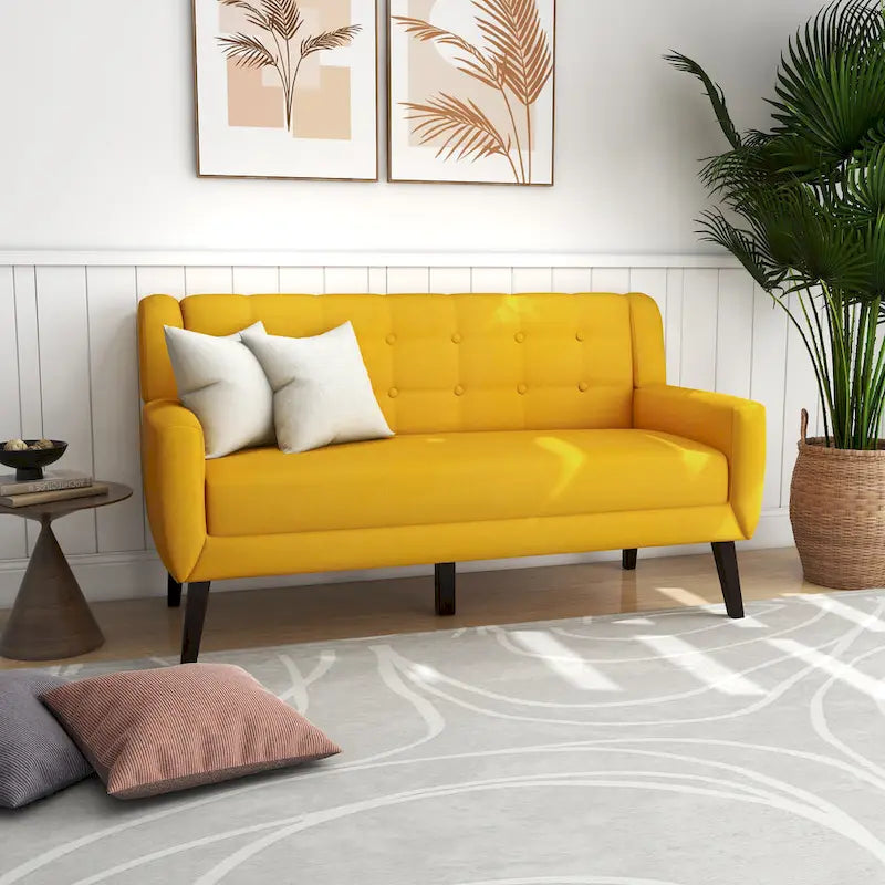 Pikowana dwuosobowa sofa z lnu i bawełny z poduszkami