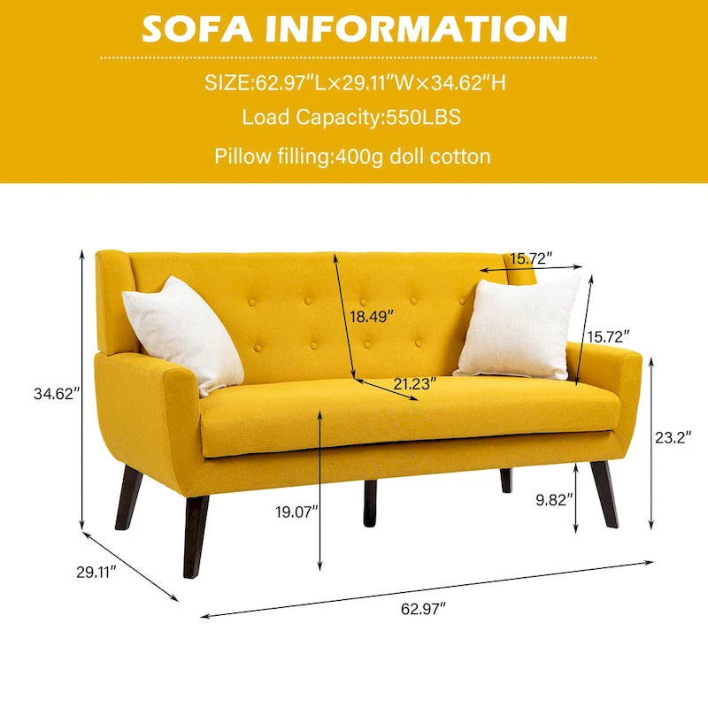 Pikowana dwuosobowa sofa z lnu i bawełny z poduszkami