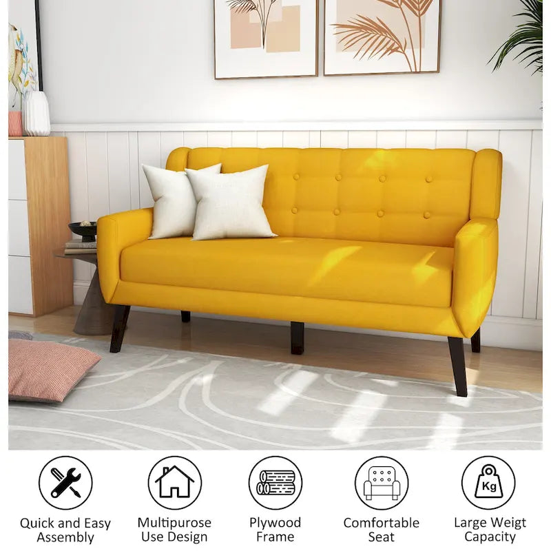 Pikowana dwuosobowa sofa z lnu i bawełny z poduszkami